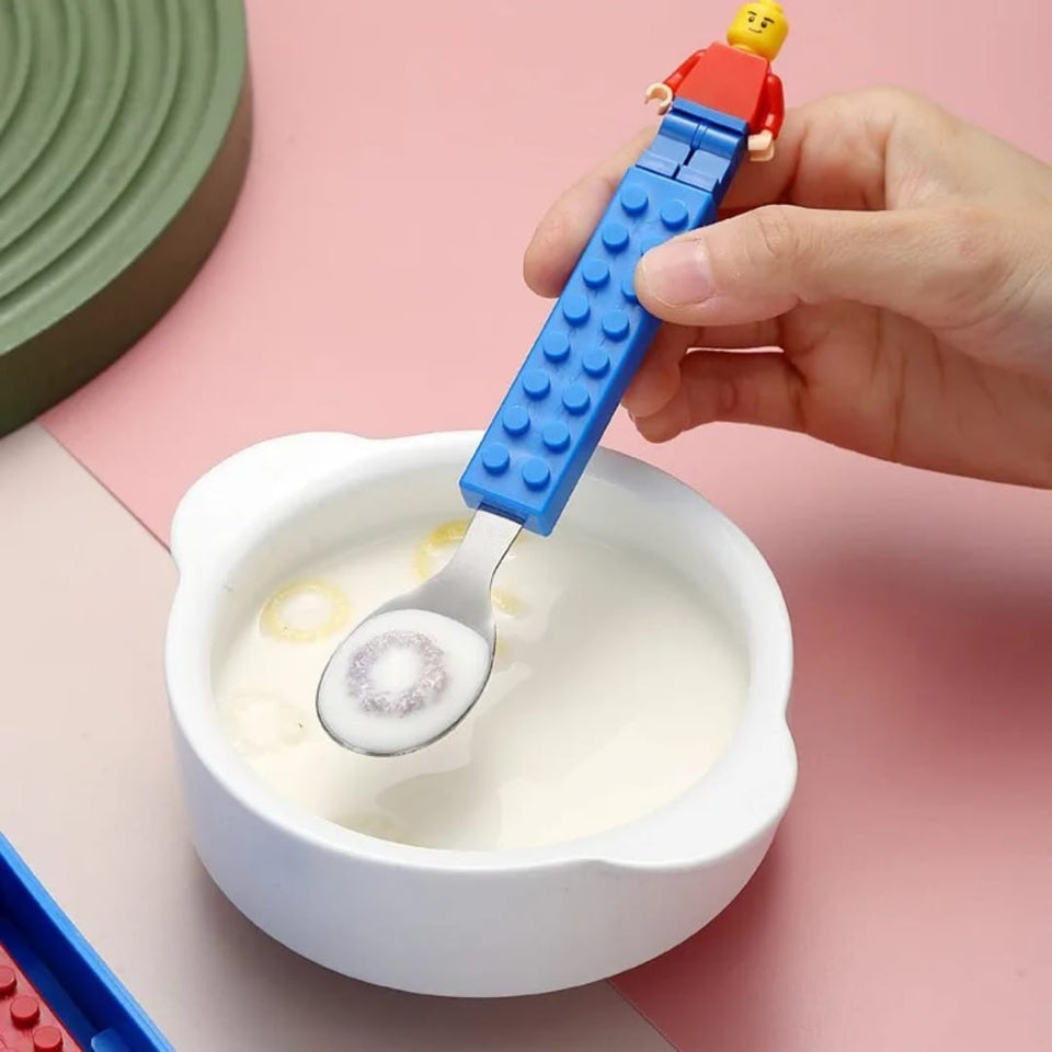 Hot Selling LEGO-Inspired Stainless Steel Cutlery Set – Fun Cartoon Kids Tableware Spoon & Fork