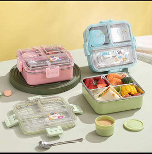 Premium 3-Compartment Stainless Steel Lunch Box with Sauce Bowl & Steel Cutlery – Leakproof & BPA-Free
