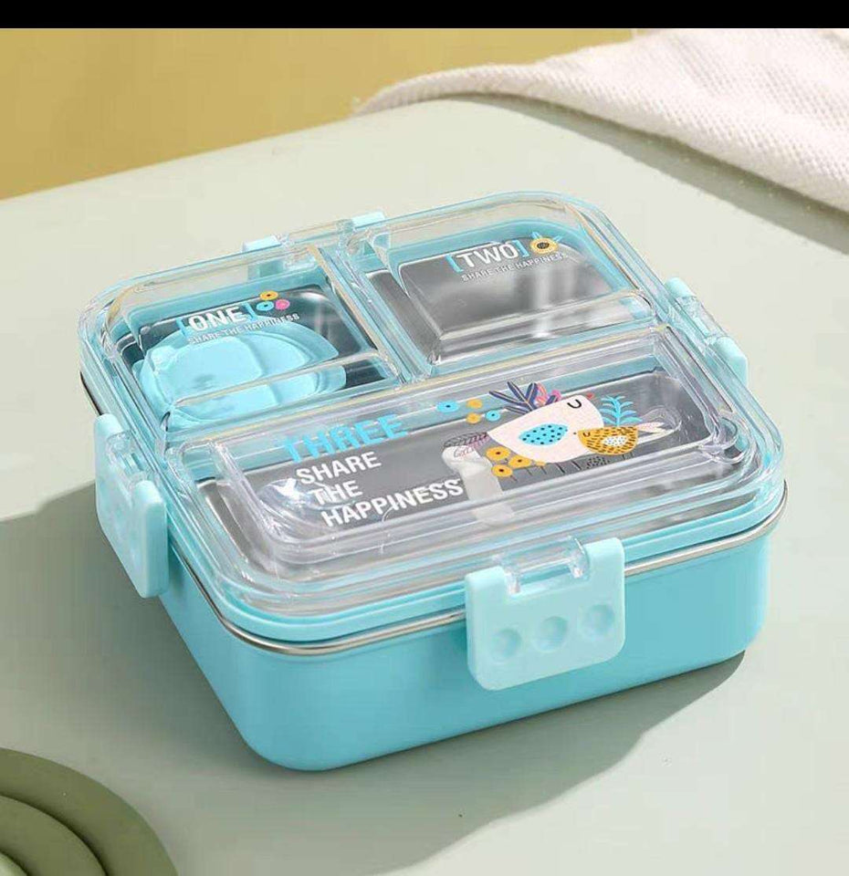 Premium 3-Compartment Stainless Steel Lunch Box with Sauce Bowl & Steel Cutlery – Leakproof & BPA-Free