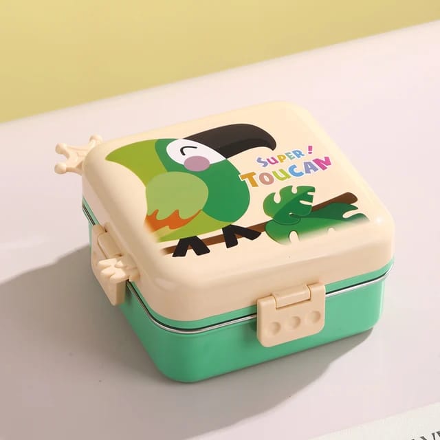 Stainless Steel Leak-Proof Lunch Box with Sauce Bowl – Available in Panda, Parrot, Unicorn, and Mermaid Characters