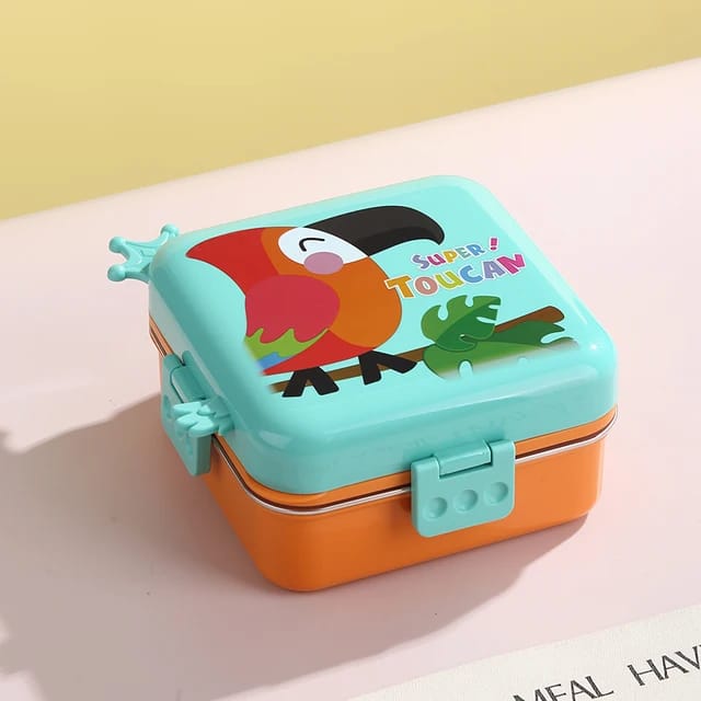 Stainless Steel Leak-Proof Lunch Box with Sauce Bowl – Available in Panda, Parrot, Unicorn, and Mermaid Characters