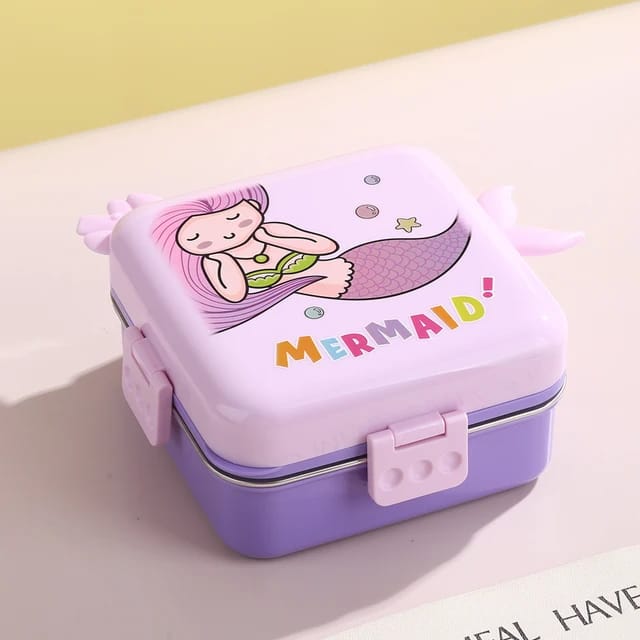 Stainless Steel Leak-Proof Lunch Box with Sauce Bowl – Available in Panda, Parrot, Unicorn, and Mermaid Characters