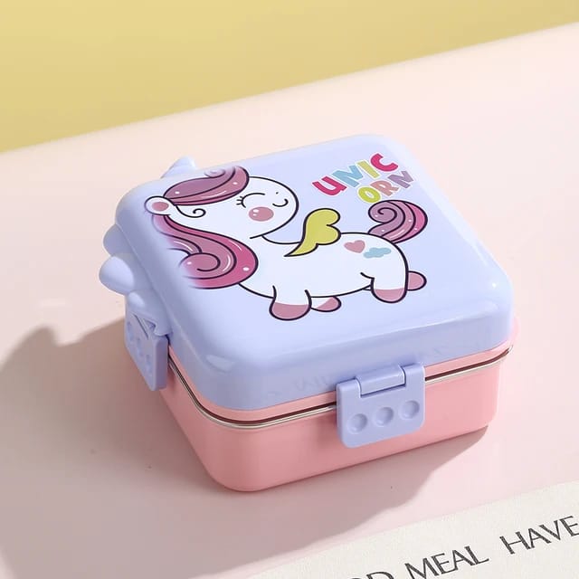 Stainless Steel Leak-Proof Lunch Box with Sauce Bowl – Available in Panda, Parrot, Unicorn, and Mermaid Characters