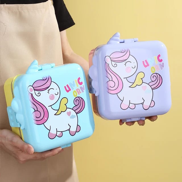 Stainless Steel Leak-Proof Lunch Box with Sauce Bowl – Available in Panda, Parrot, Unicorn, and Mermaid Characters